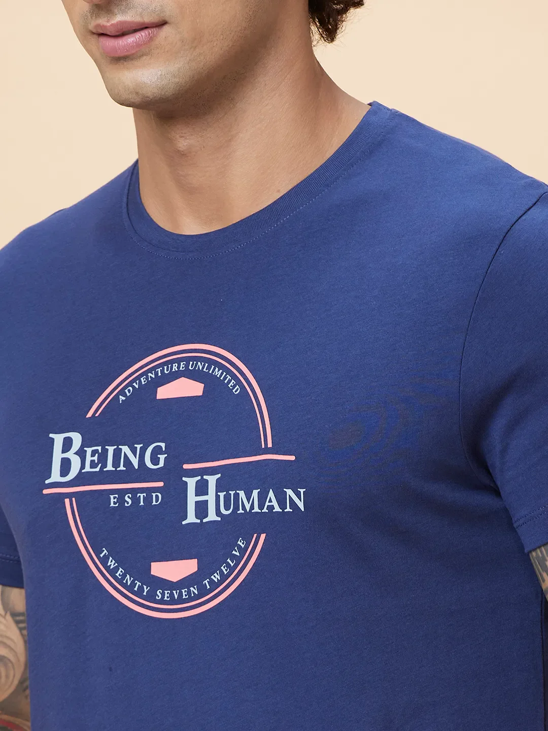 Navy Regular Fit Men's Short Sleeves T-Shirt by Being Human Clothing - Image 5
