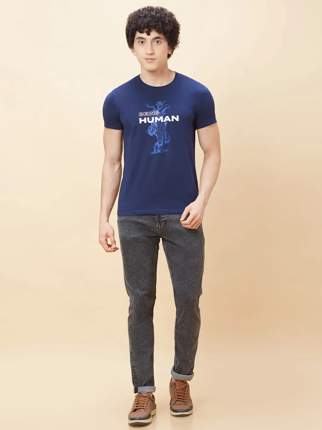 Navy Regular Fit Men's Short Sleeves T-Shirt by Being Human Clothing - Image 2