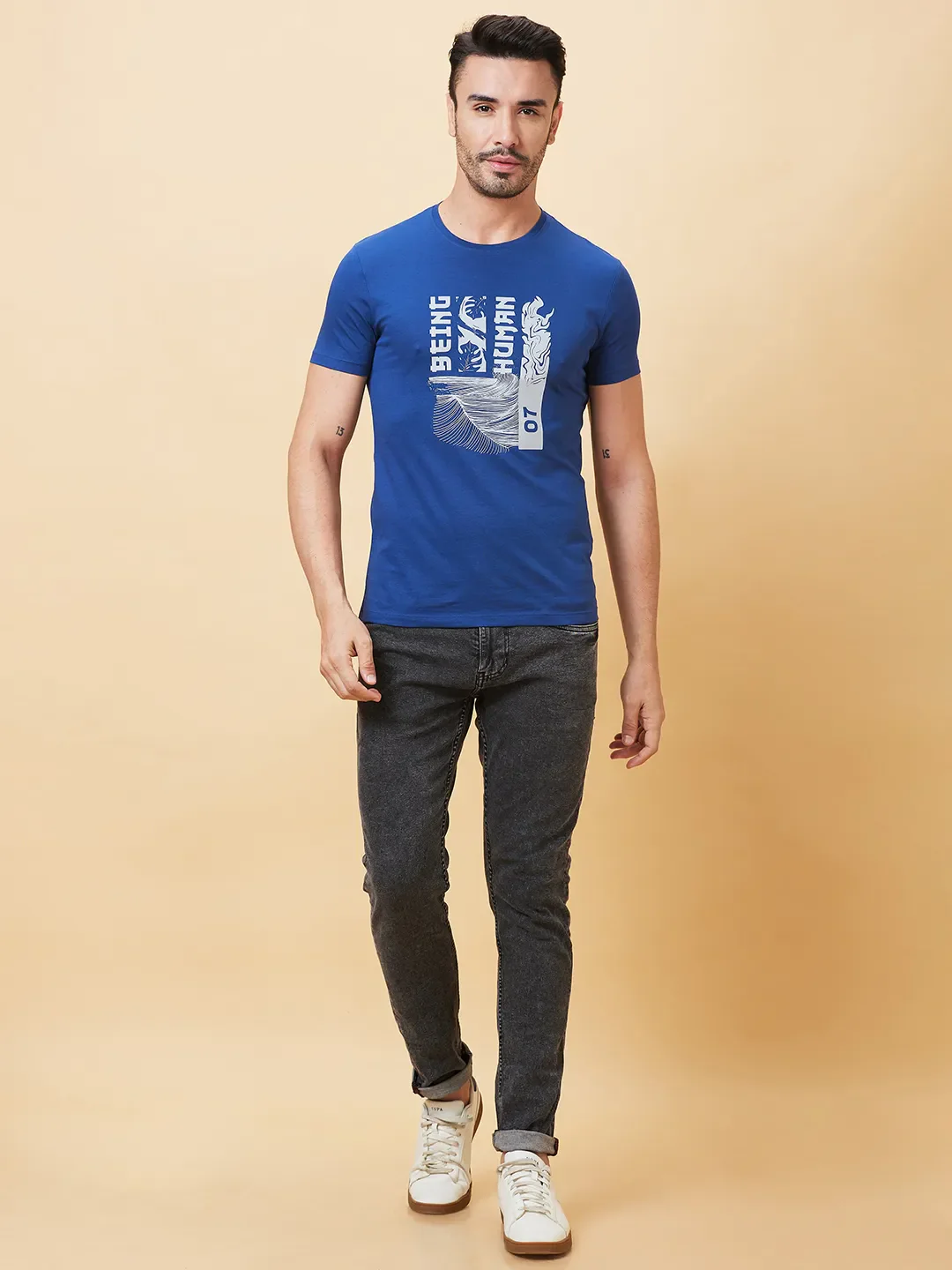 Navy Regular Fit Men's Short Sleeves T-Shirt by Being Human Clothing - Image 2
