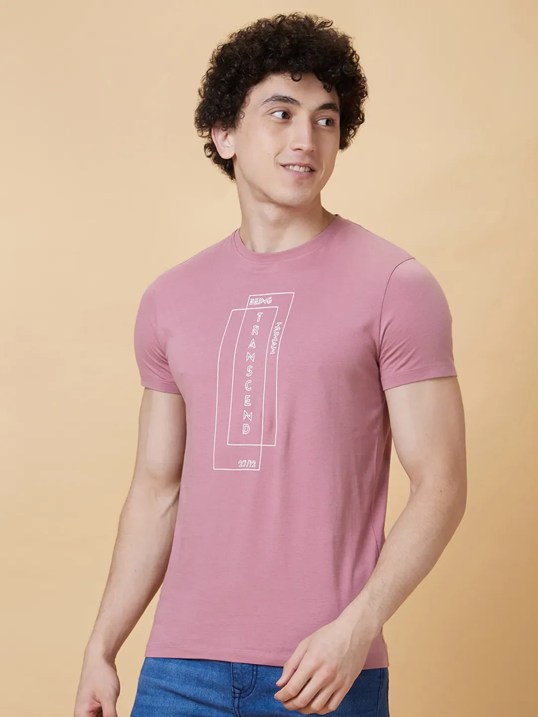 Pink Regular Fit Men's Short Sleeves T-Shirt by Being Human Clothing - Image 3