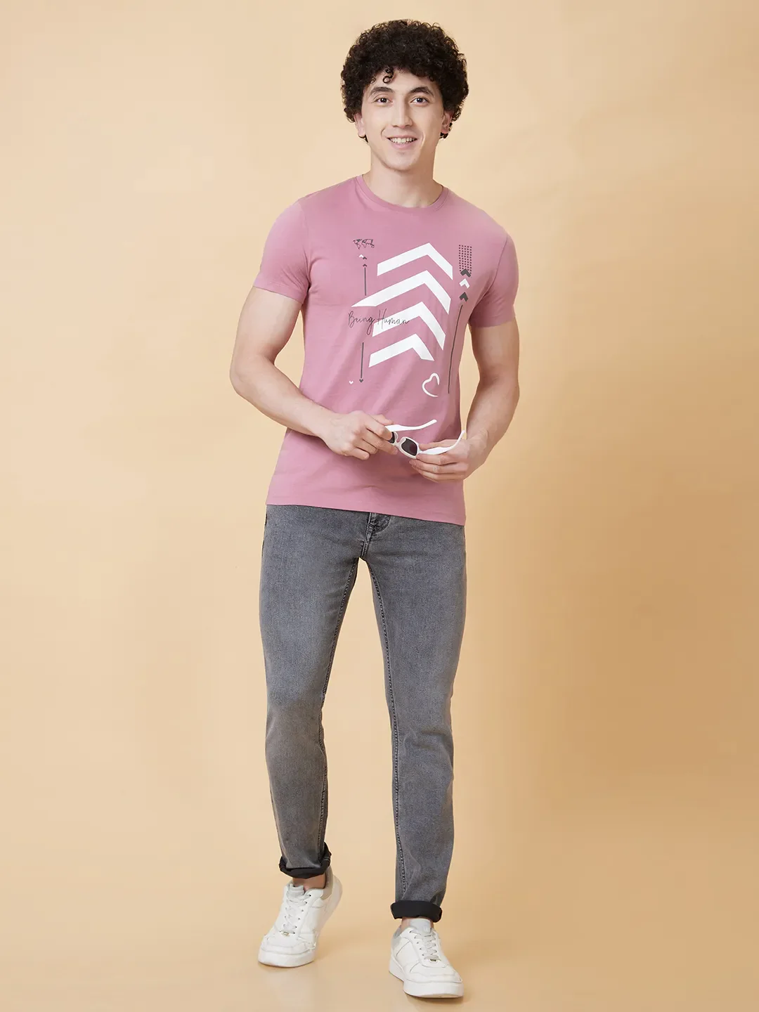Pink Regular Fit Men's Short Sleeves T-Shirt by Being Human Clothing - Image 5