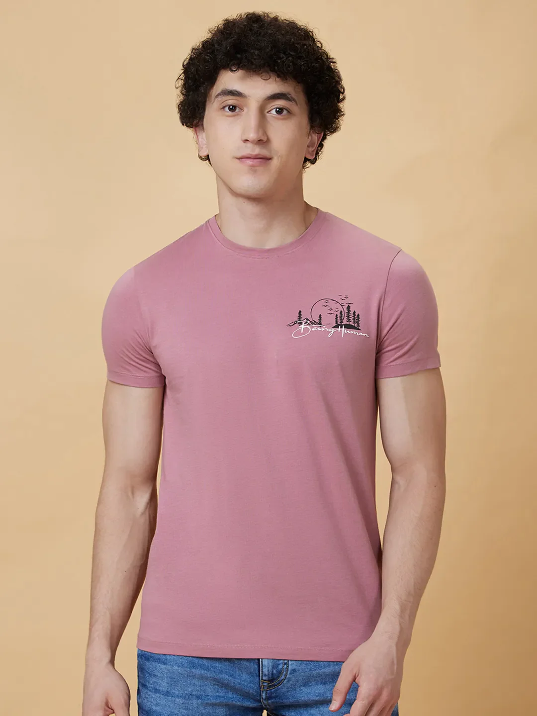 Pink Regular Fit Men's Short Sleeves T-Shirt by Being Human Clothing - Image 6