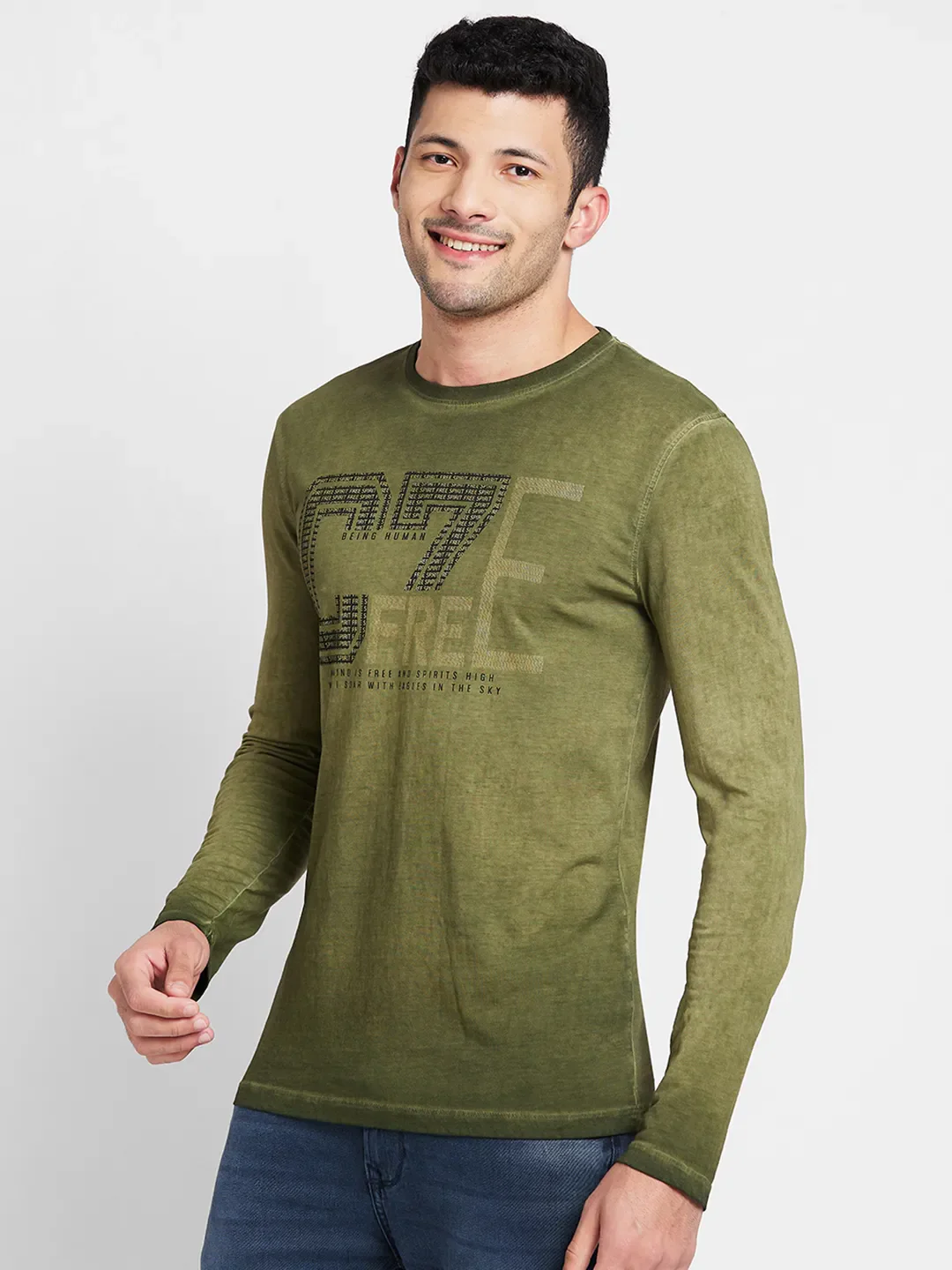 Olive Regular Fit Round Neck Men's T-Shirt by Being Human Clothing - Image 4