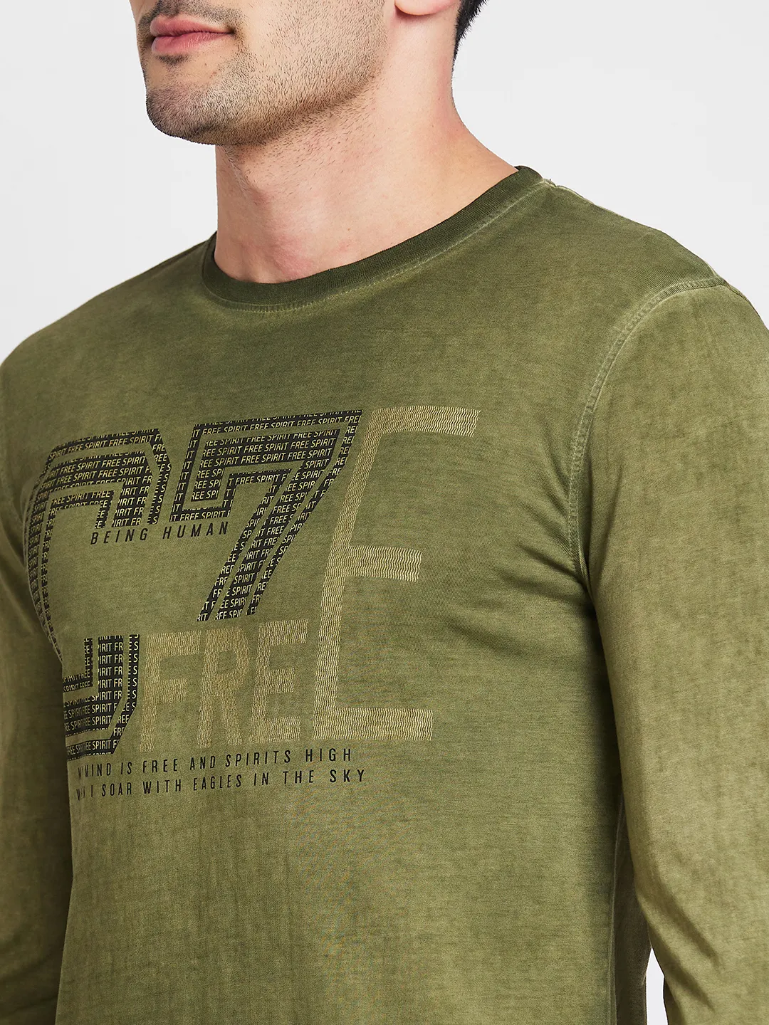 Olive Regular Fit Round Neck Men's T-Shirt by Being Human Clothing - Image 5
