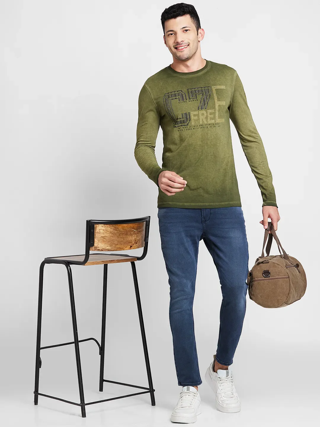 Olive Regular Fit Round Neck Men's T-Shirt by Being Human Clothing - Image 6