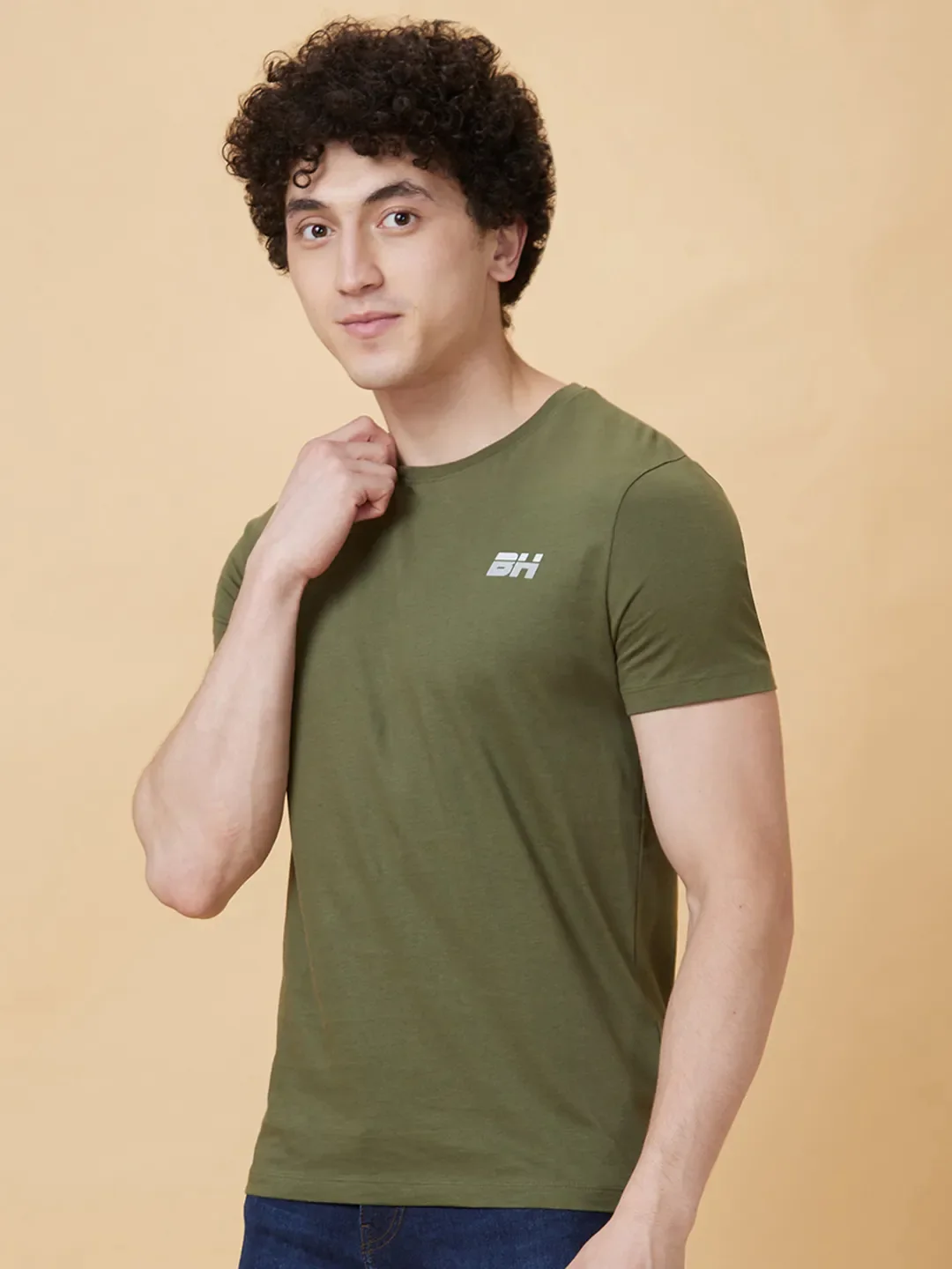 Green Regular Fit Men's Short Sleeves T-Shirt by Being Human Clothing - Image 3
