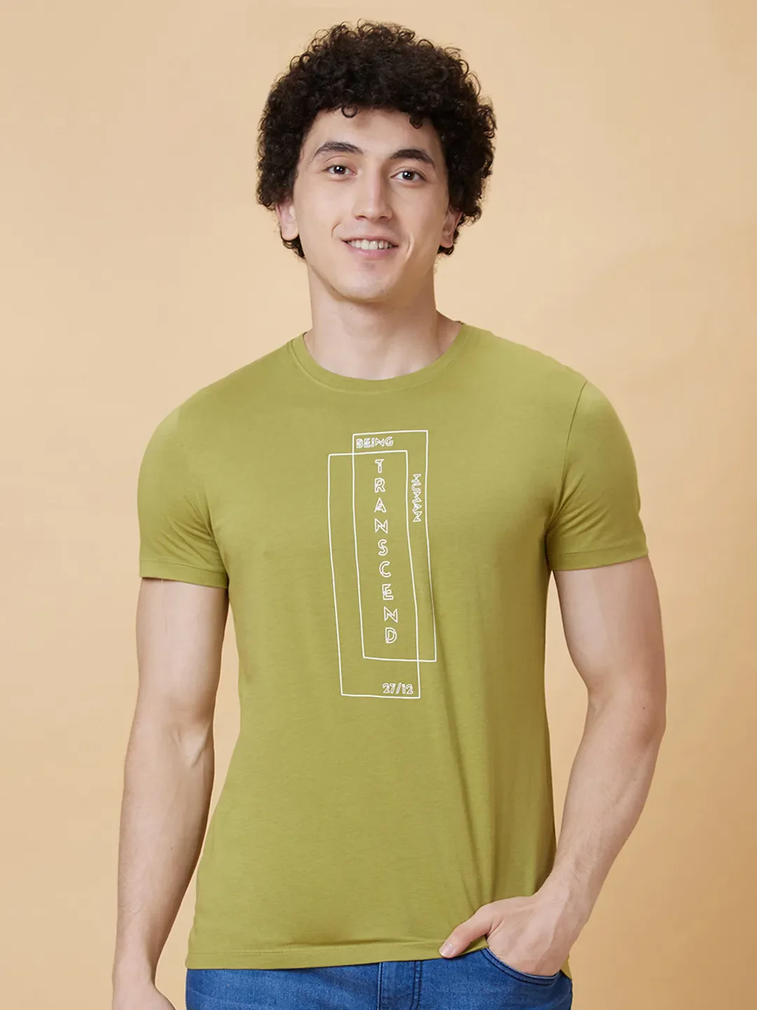 Green Regular Fit Men's Short Sleeves T-Shirt by Being Human Clothing - Image 6