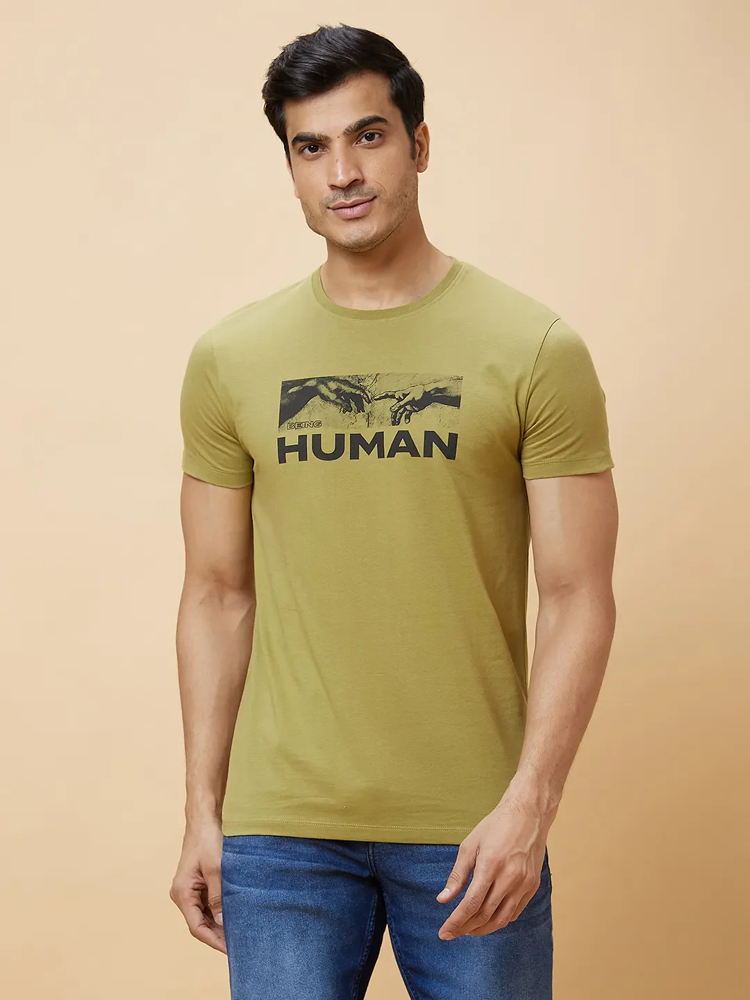Green Regular Fit Men's Short Sleeves T-Shirt by Being Human Clothing