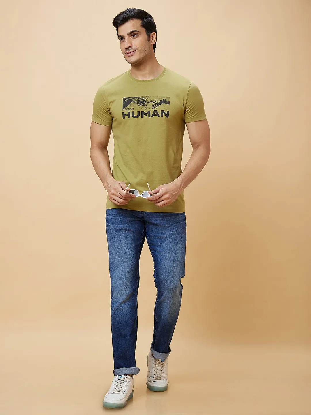 Green Regular Fit Men's Short Sleeves T-Shirt by Being Human Clothing - Image 6
