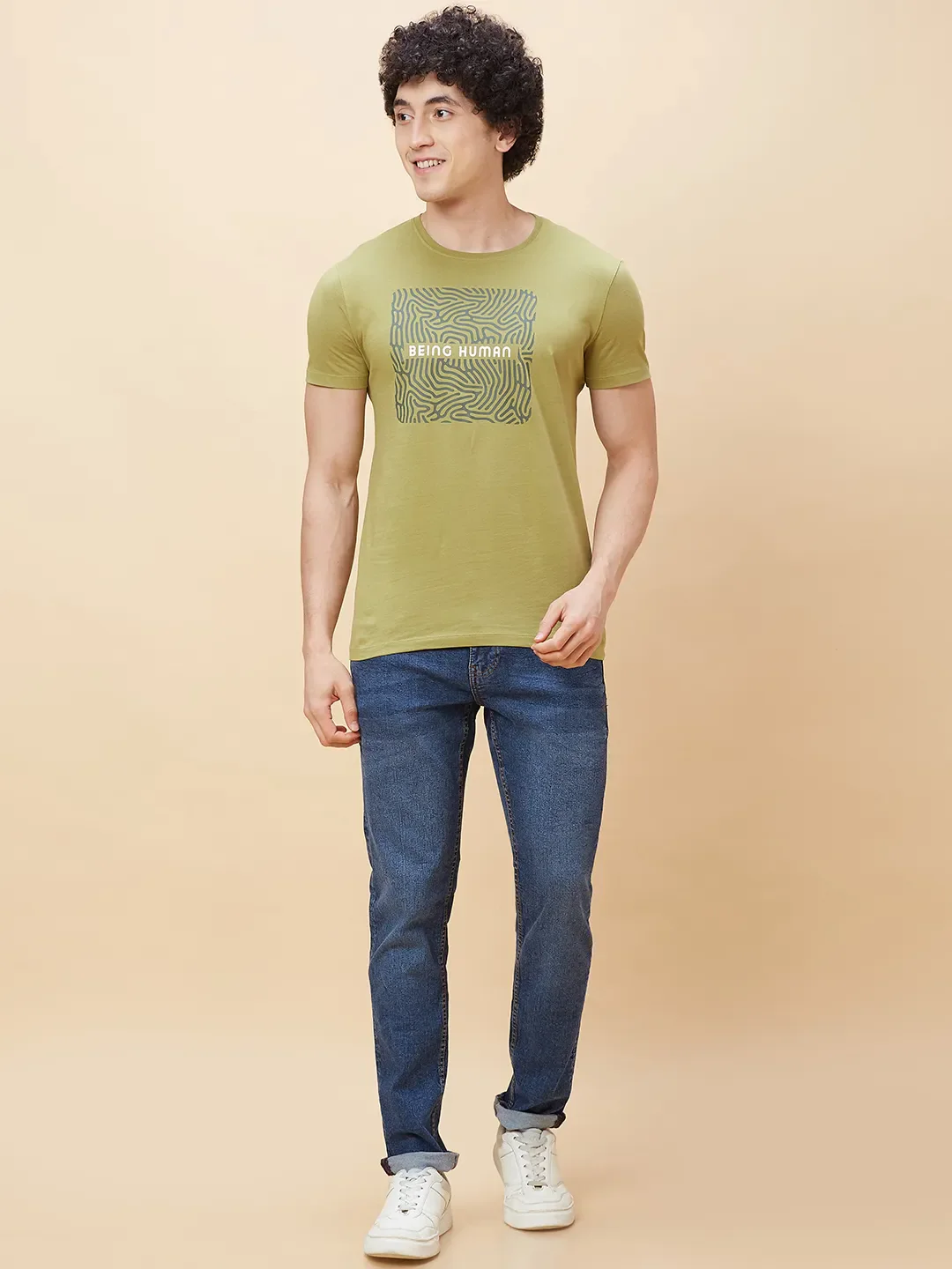 Green Regular Fit Men's Short Sleeves T-Shirt by Being Human Clothing - Image 2