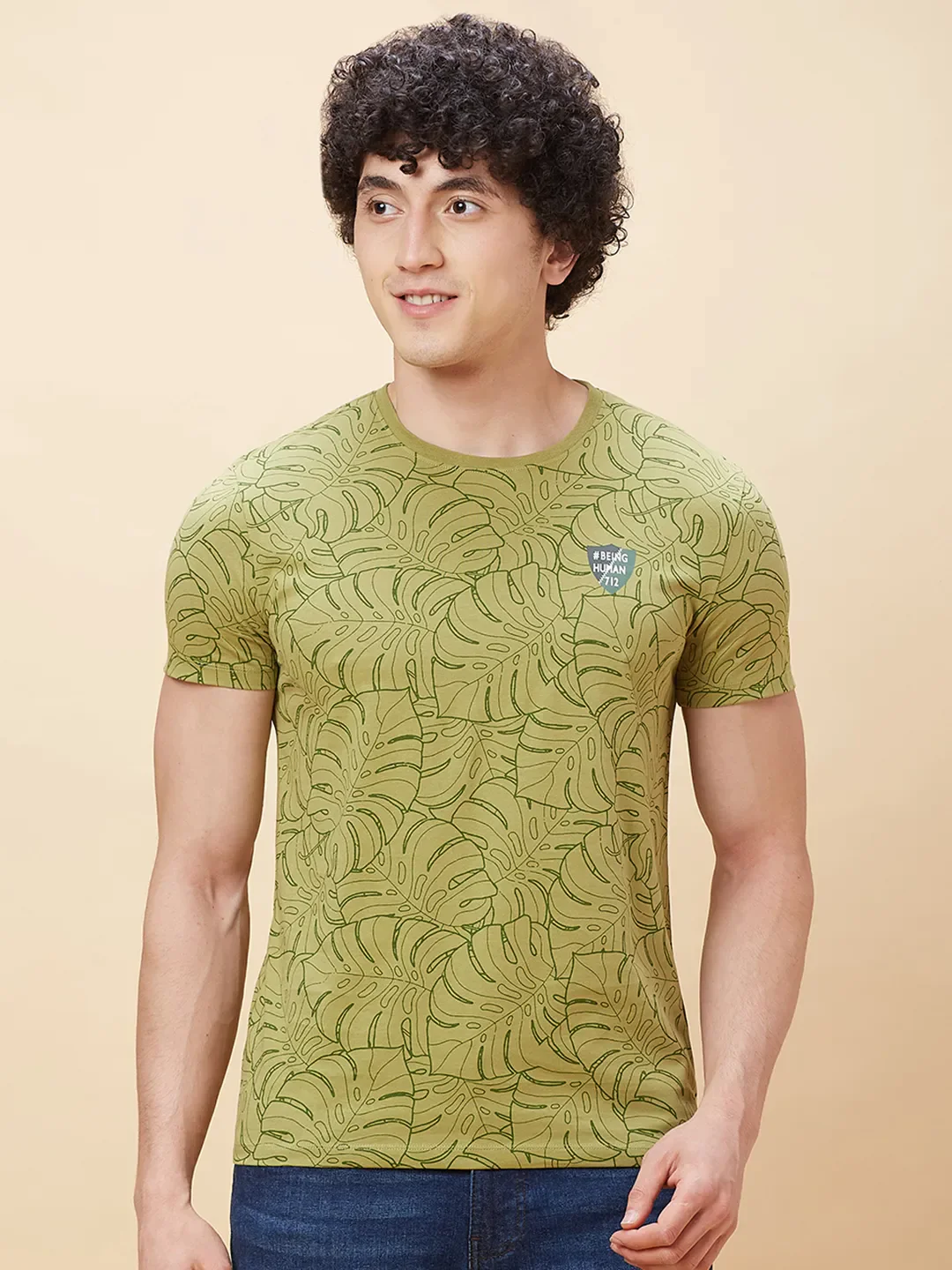 Green Regular Fit Men's Short Sleeves T-Shirt by Being Human Clothing