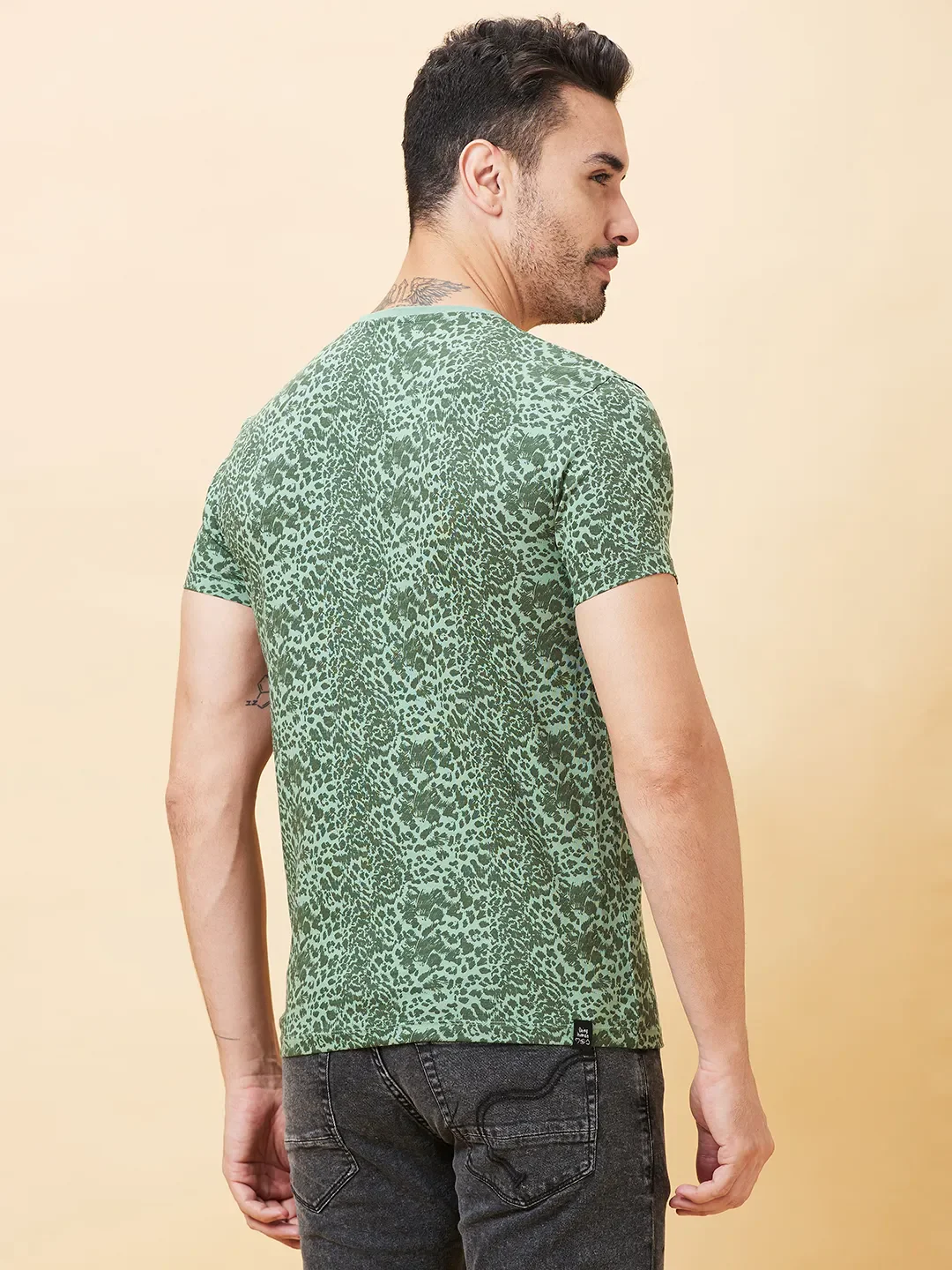 Green Regular Fit Men's Short Sleeves T-Shirt by Being Human Clothing - Image 4