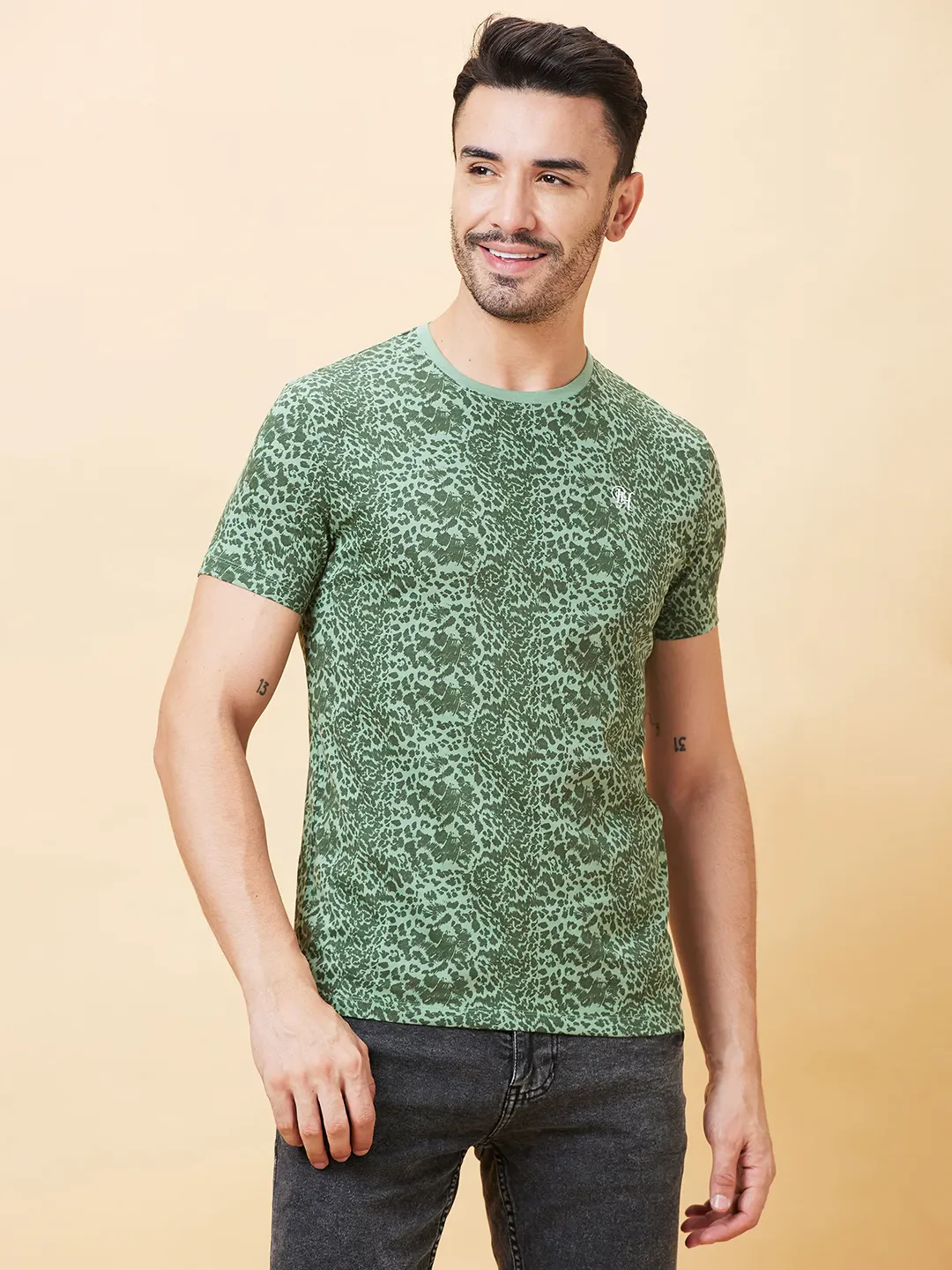 Green Regular Fit Men's Short Sleeves T-Shirt by Being Human Clothing - Image 6