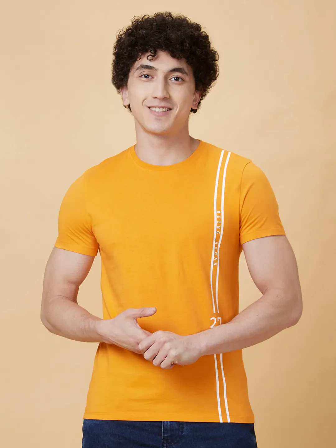 Orange Regular Fit Round Neck Men's T-Shirt by Being Human Clothing - Image 6
