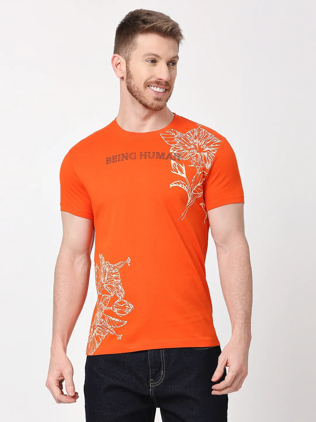 Orange Regular Fit Men's Short Sleeves T-Shirt by Being Human Clothing