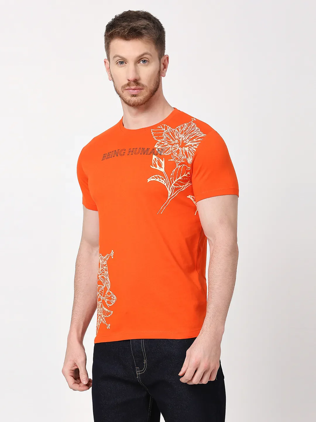 Orange Regular Fit Men's Short Sleeves T-Shirt by Being Human Clothing - Image 2