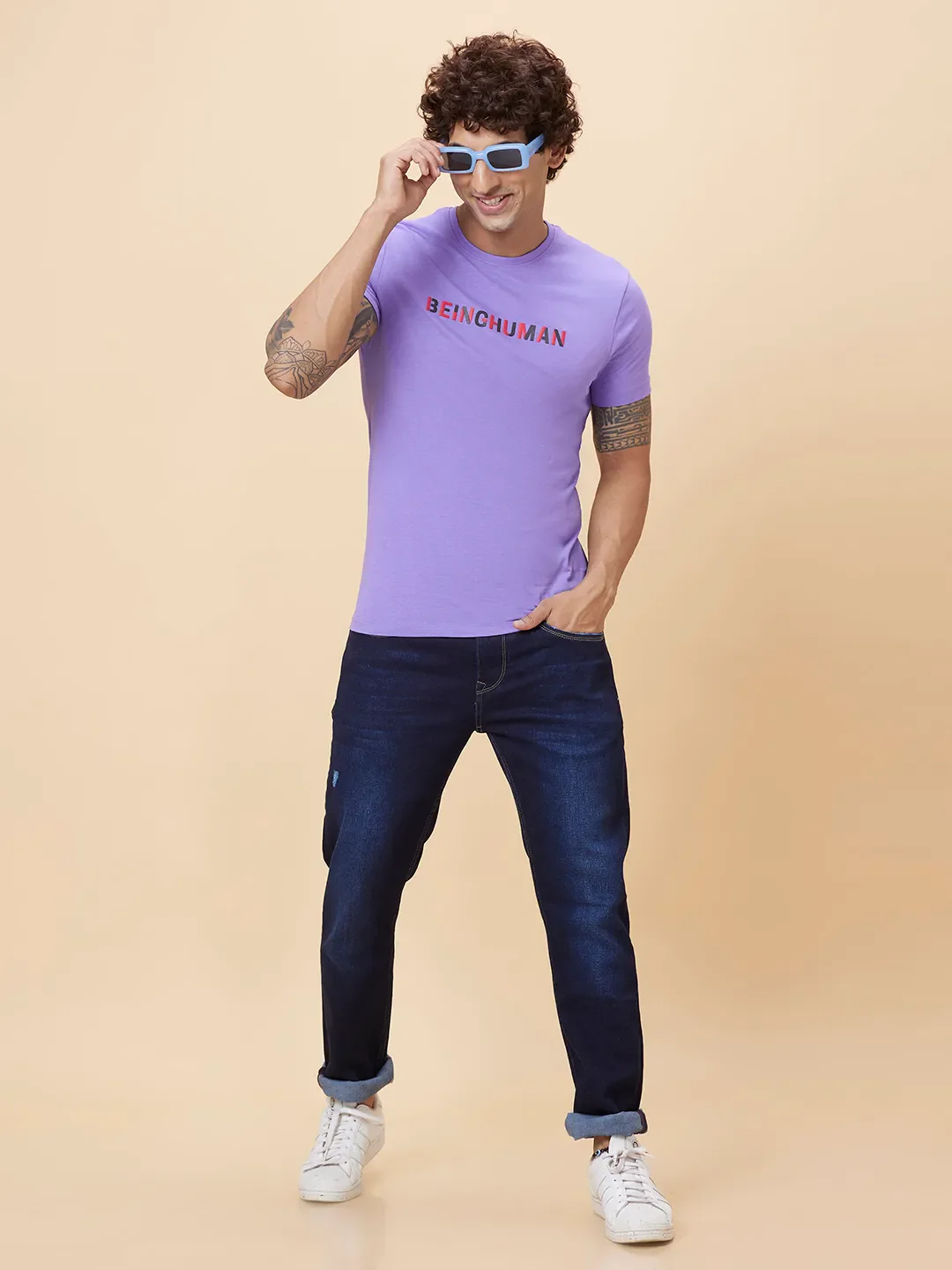 Purple Regular Fit Round Neck Men's T-Shirt by Being Human Clothing - Image 6