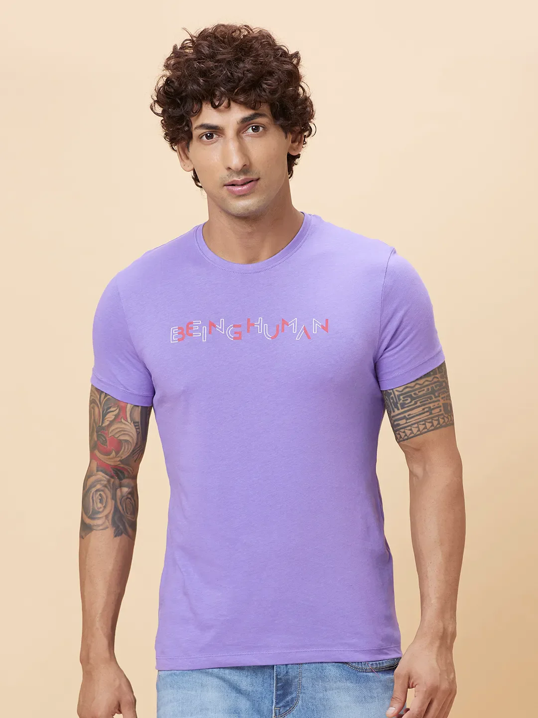 Purple Regular Fit Round Neck Men's T-Shirt by Being Human Clothing