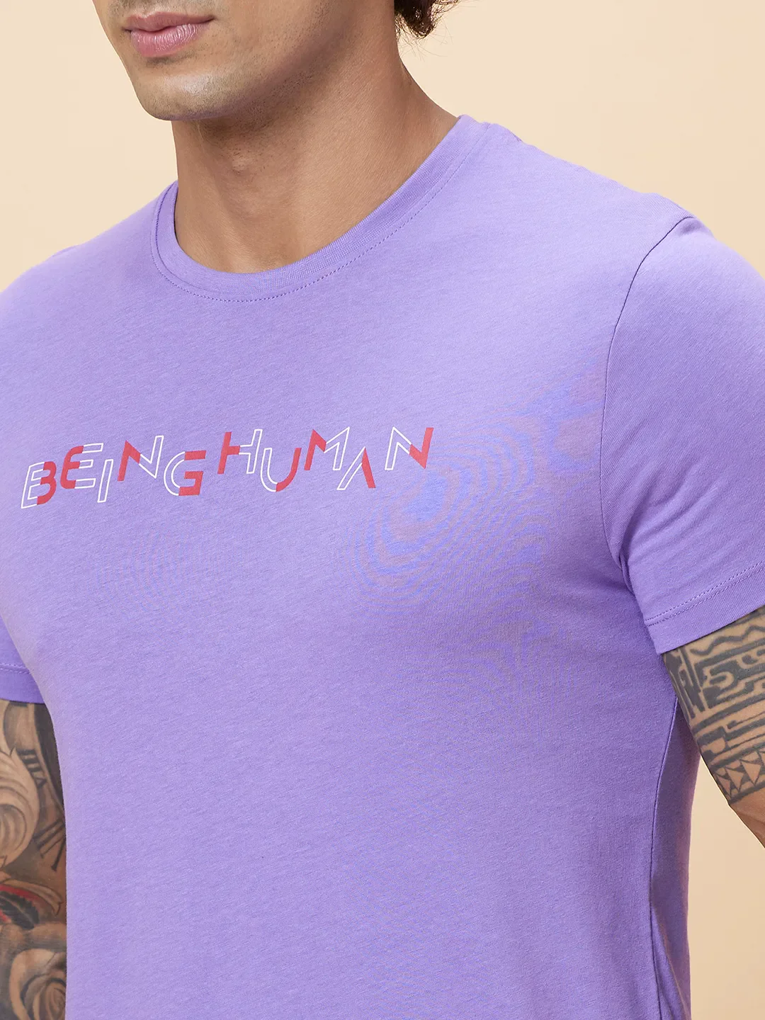 Purple Regular Fit Round Neck Men's T-Shirt by Being Human Clothing - Image 5