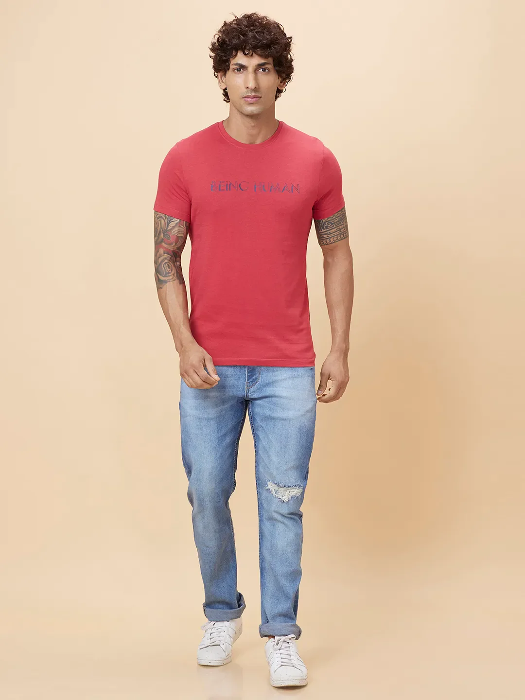 Red Regular Fit Men's Short Sleeves T-Shirt by Being Human Clothing - Image 2