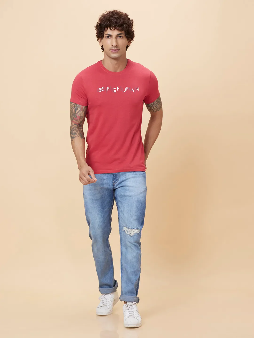 Red Regular Fit Men's Short Sleeves T-Shirt by Being Human Clothing - Image 2