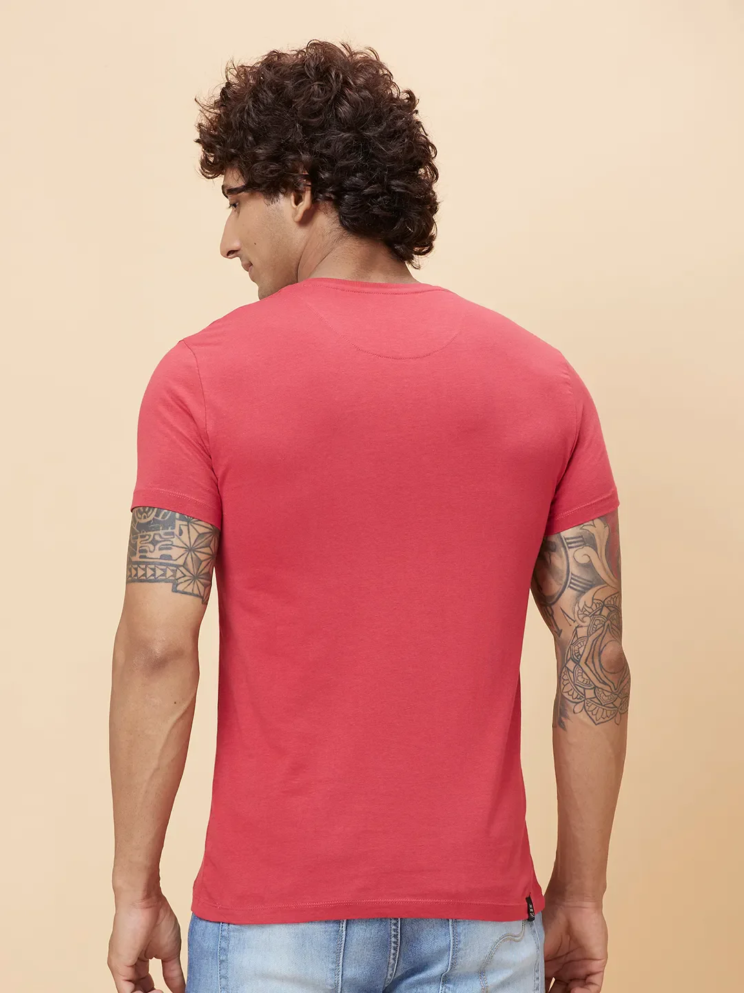 Red Regular Fit Men's Short Sleeves T-Shirt by Being Human Clothing - Image 3
