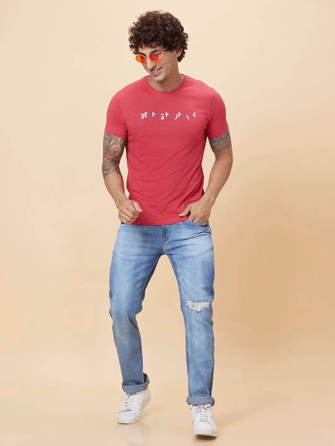 Red Regular Fit Men's Short Sleeves T-Shirt by Being Human Clothing - Image 6