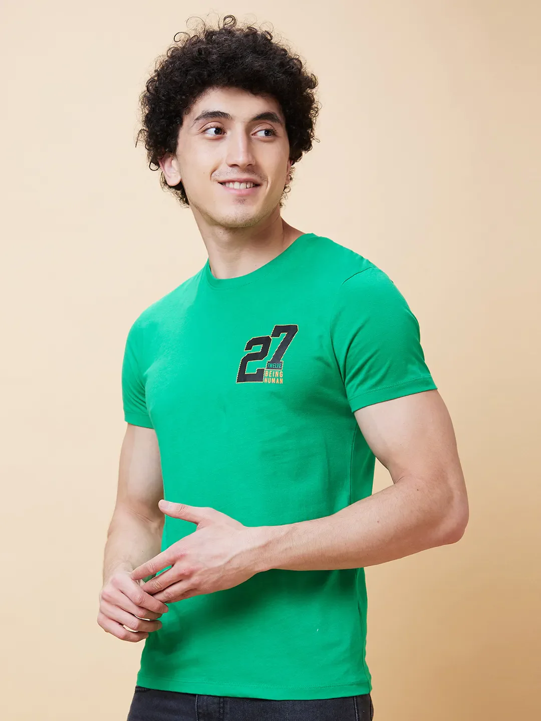 Green Regular Fit Men's Short Sleeves T-Shirt by Being Human Clothing - Image 4
