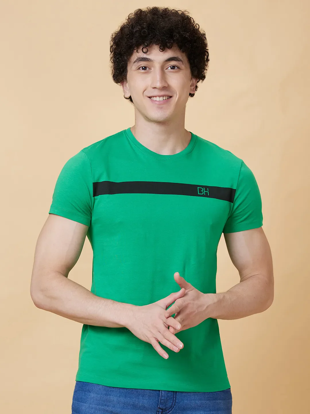 Green Regular Fit Men's Short Sleeves T-Shirt by Being Human Clothing