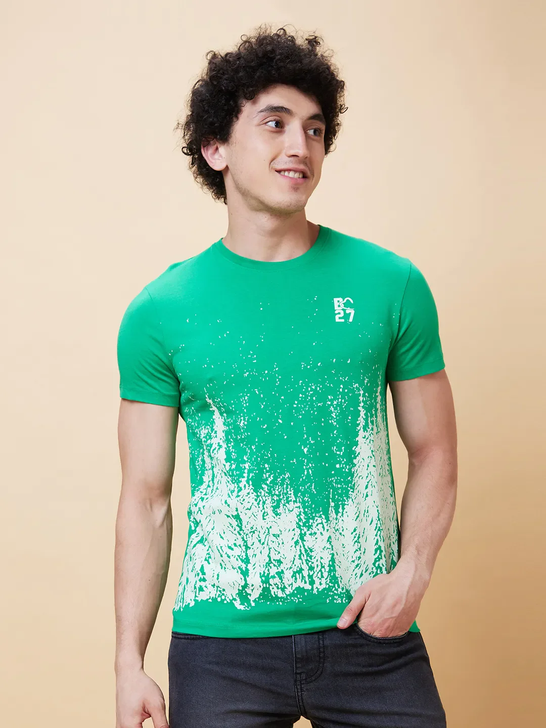 Green Regular Fit Men's Short Sleeves T-Shirt by Being Human Clothing