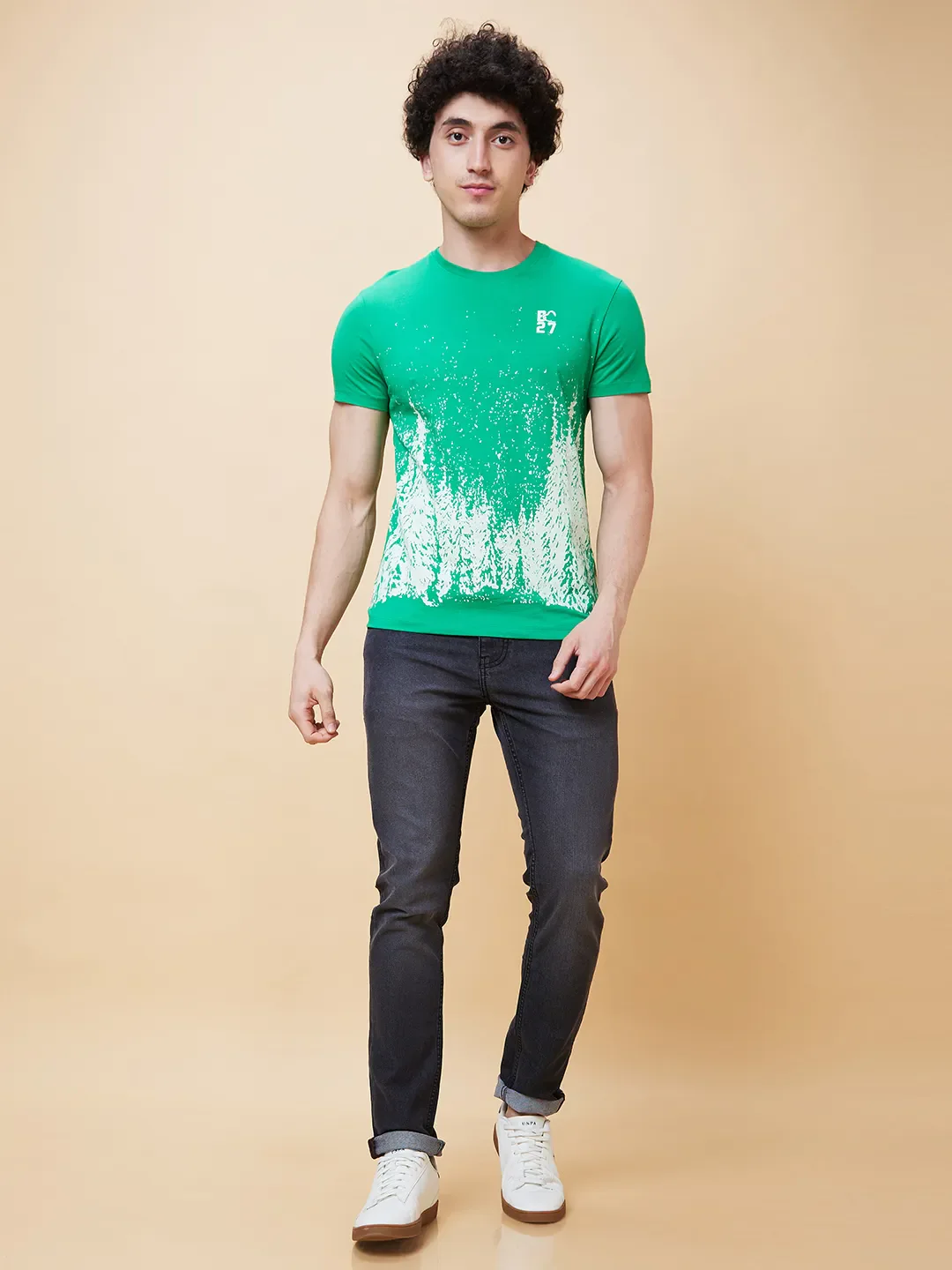 Green Regular Fit Men's Short Sleeves T-Shirt by Being Human Clothing - Image 2