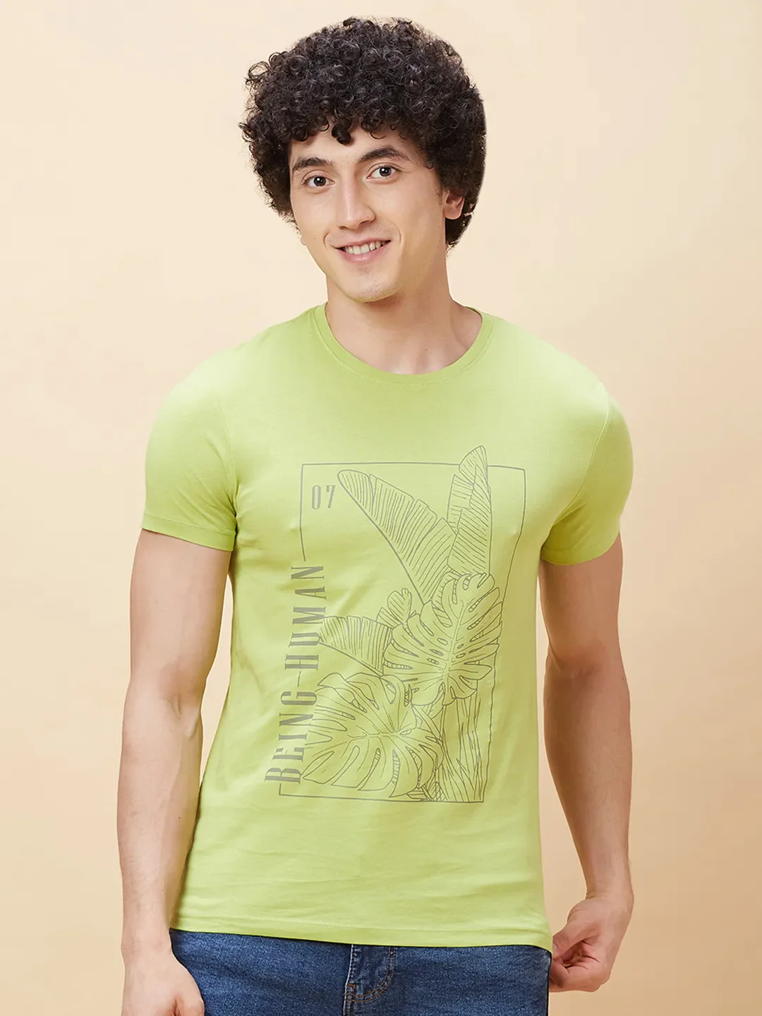 Green Regular Fit Men's Short Sleeves T-Shirt by Being Human Clothing