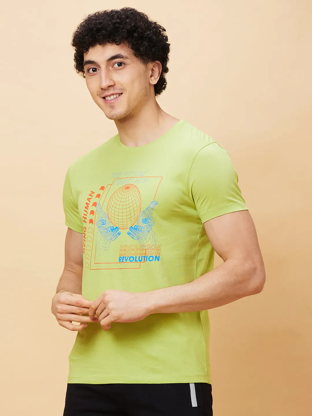 Green Regular Fit Men's Short Sleeves T-Shirt by Being Human Clothing - Image 4