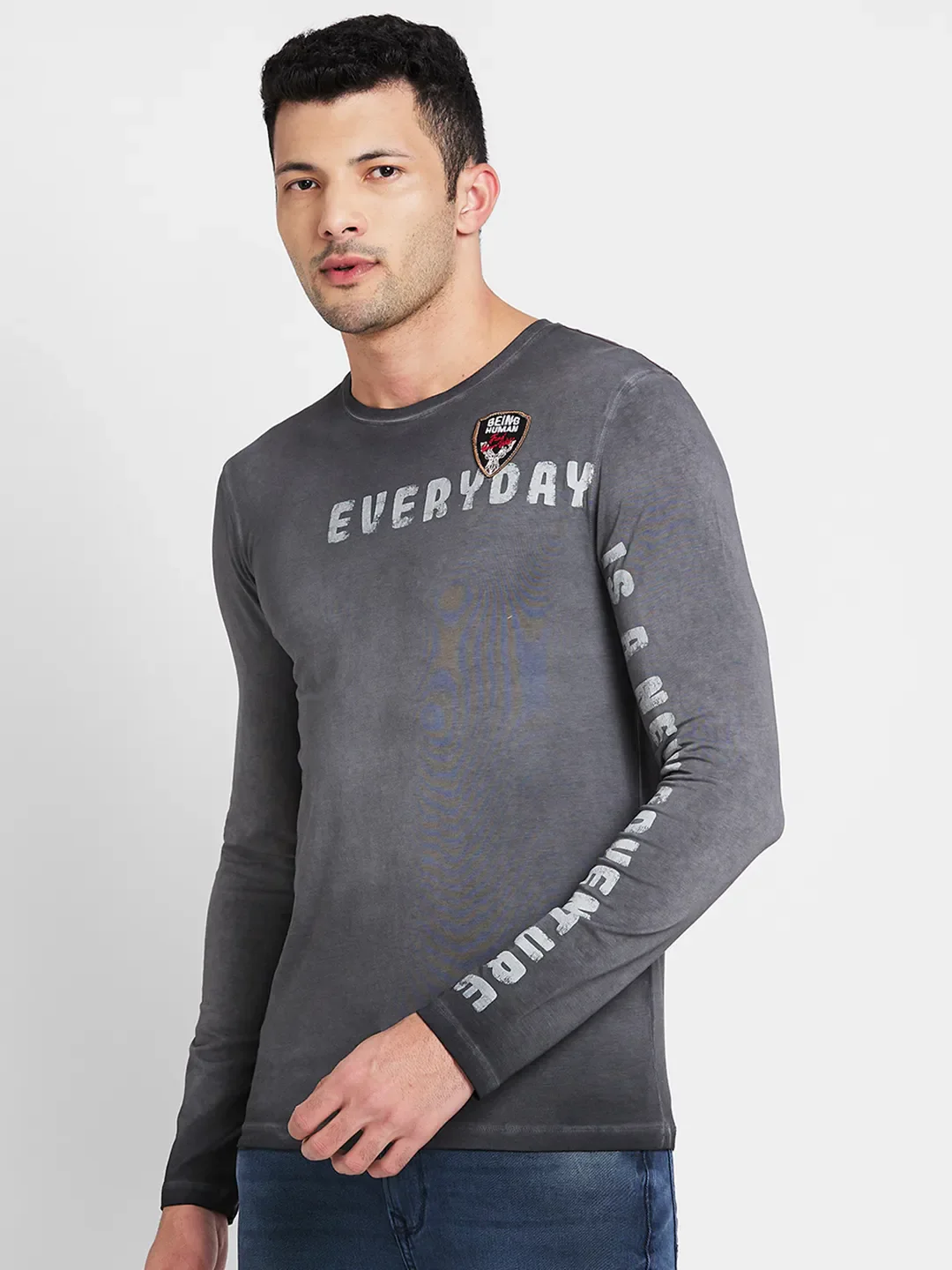 Grey Regular Fit Men's Long Sleeves T-Shirt by Being Human Clothing - Image 3