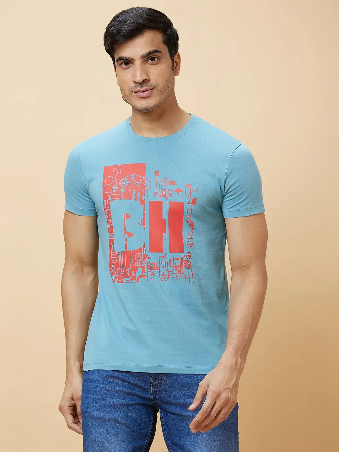 Blue Regular Fit Men's Short Sleeves T-Shirt by Being Human Clothing - Image 6