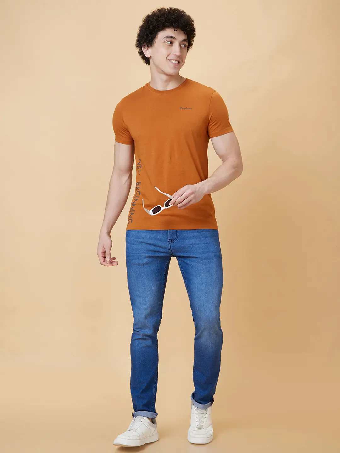 Brown Regular Fit Men's Short Sleeves T-Shirt by Being Human Clothing