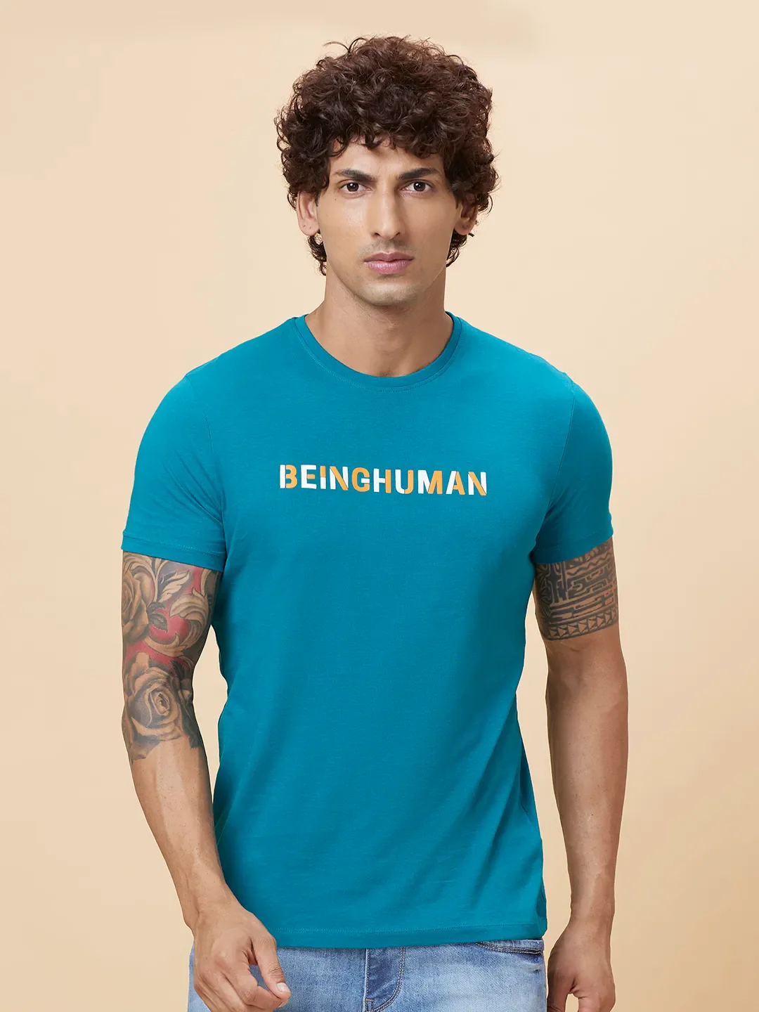 Blue Regular Fit Men's Short Sleeves T-Shirt by Being Human Clothing