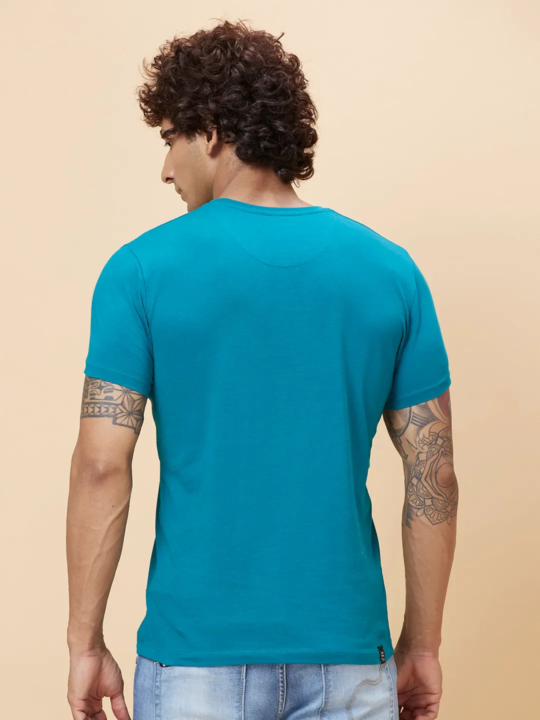 Blue Regular Fit Men's Short Sleeves T-Shirt by Being Human Clothing - Image 3