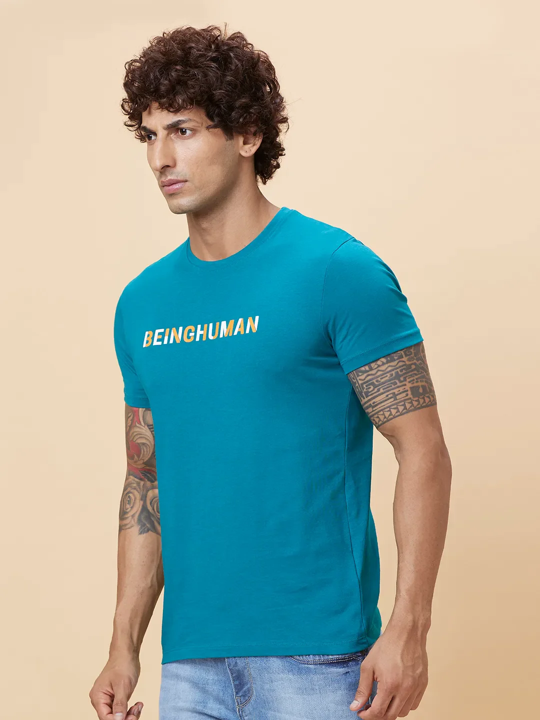 Blue Regular Fit Men's Short Sleeves T-Shirt by Being Human Clothing - Image 4