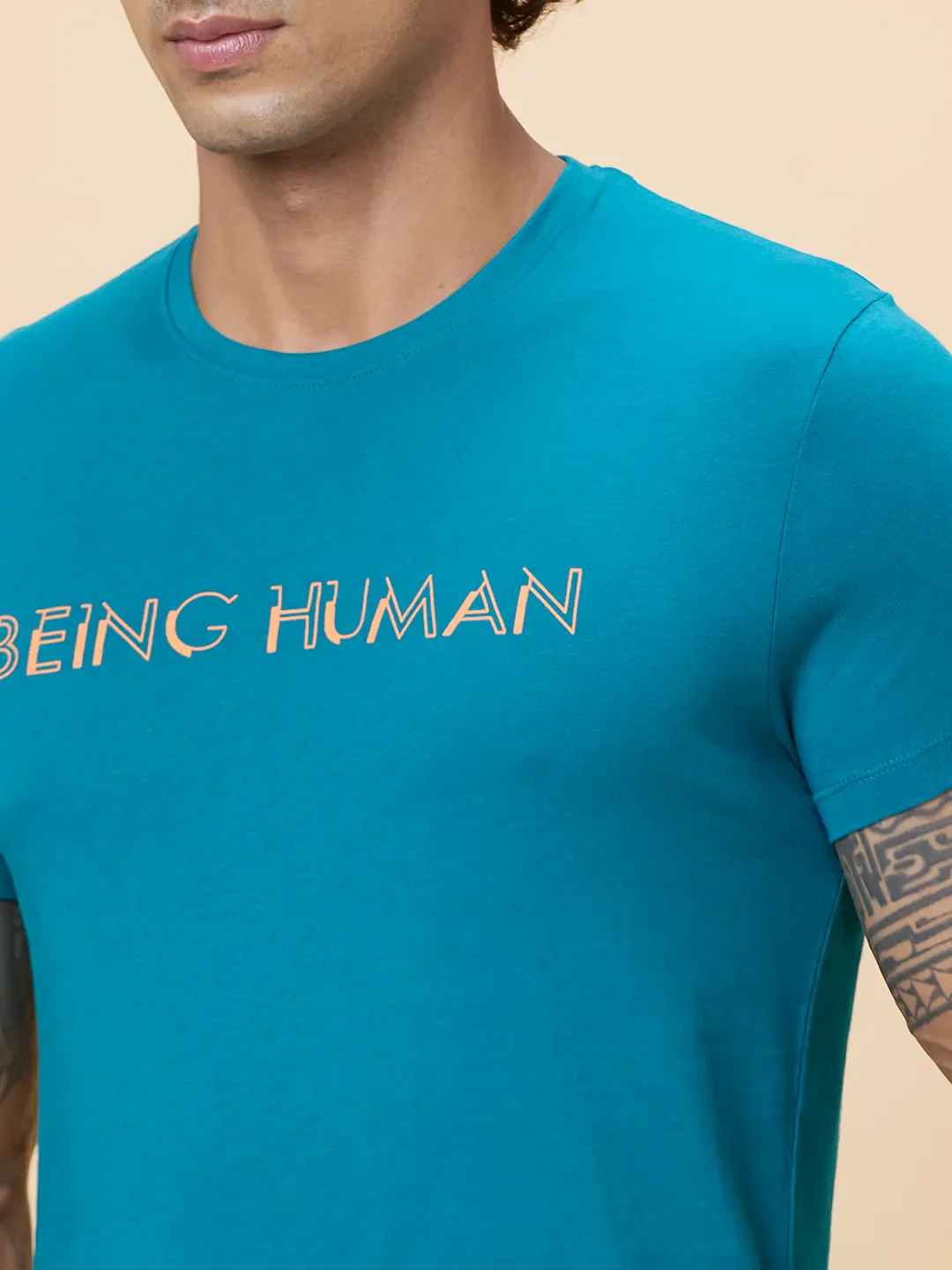 Blue Regular Fit Men's Short Sleeves T-Shirt by Being Human Clothing - Image 5