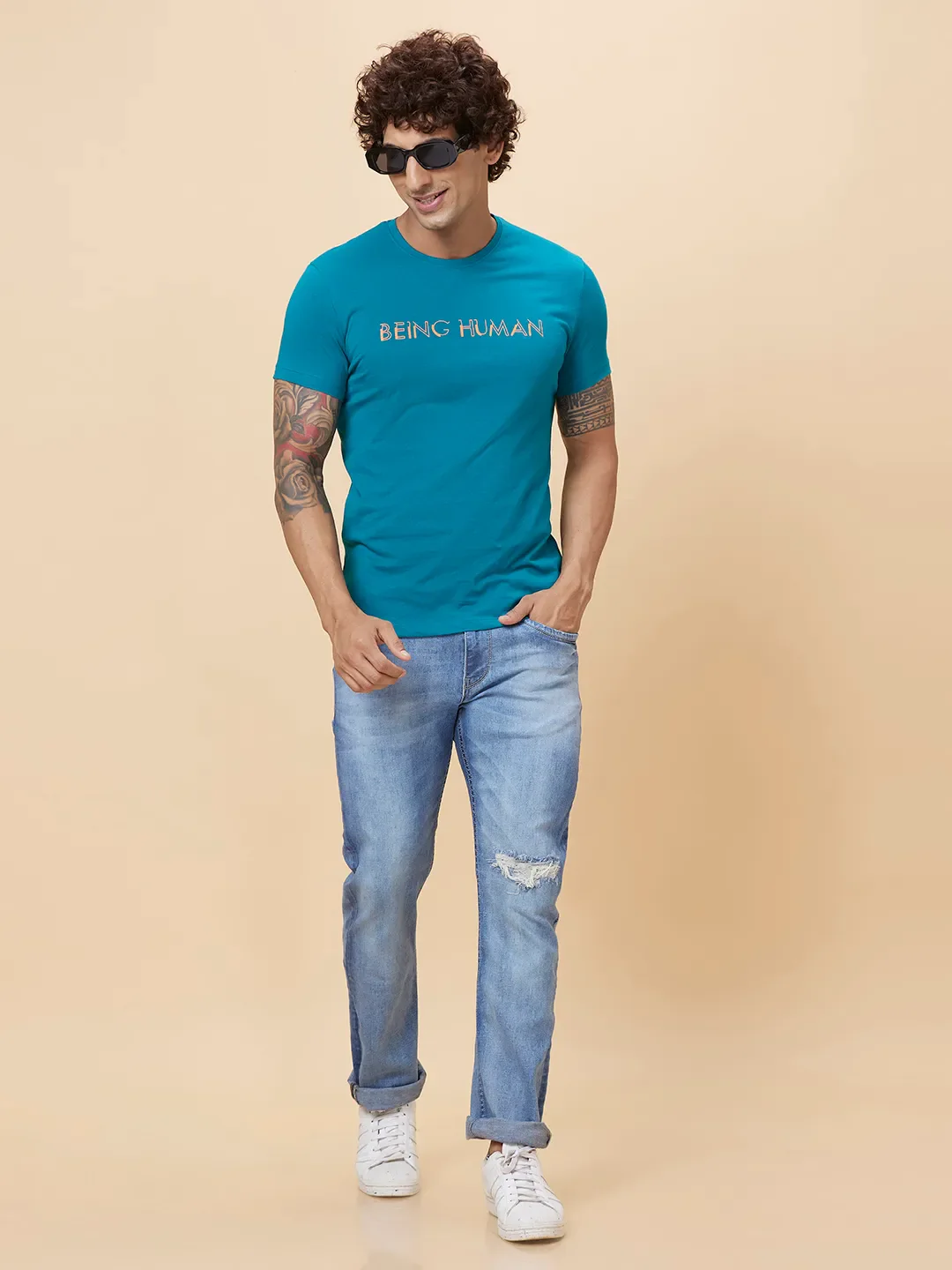 Blue Regular Fit Men's Short Sleeves T-Shirt by Being Human Clothing - Image 6