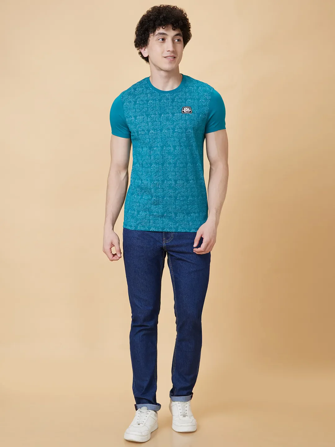 Blue Regular Fit Men's Short Sleeves T-Shirt by Being Human Clothing - Image 2