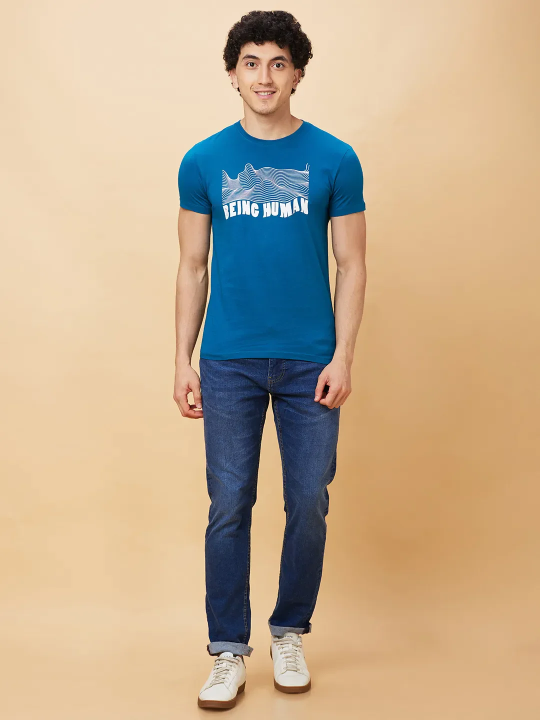 Teal Regular Fit Round Neck Men's T-Shirt by Being Human Clothing - Image 2