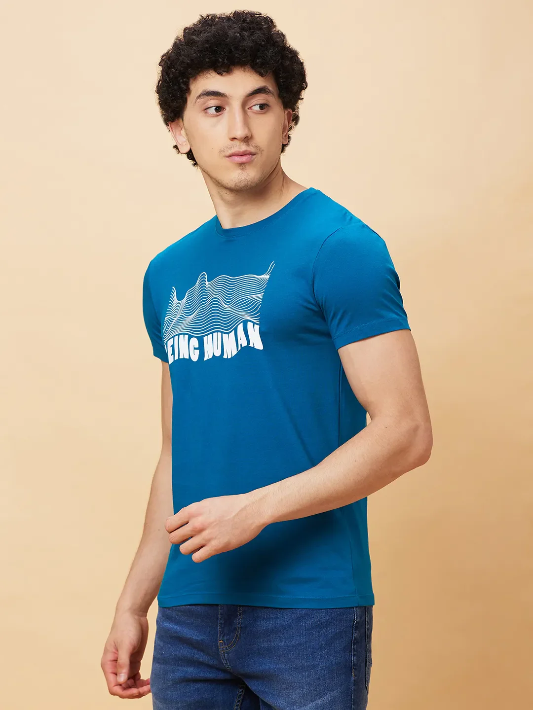 Teal Regular Fit Round Neck Men's T-Shirt by Being Human Clothing - Image 4
