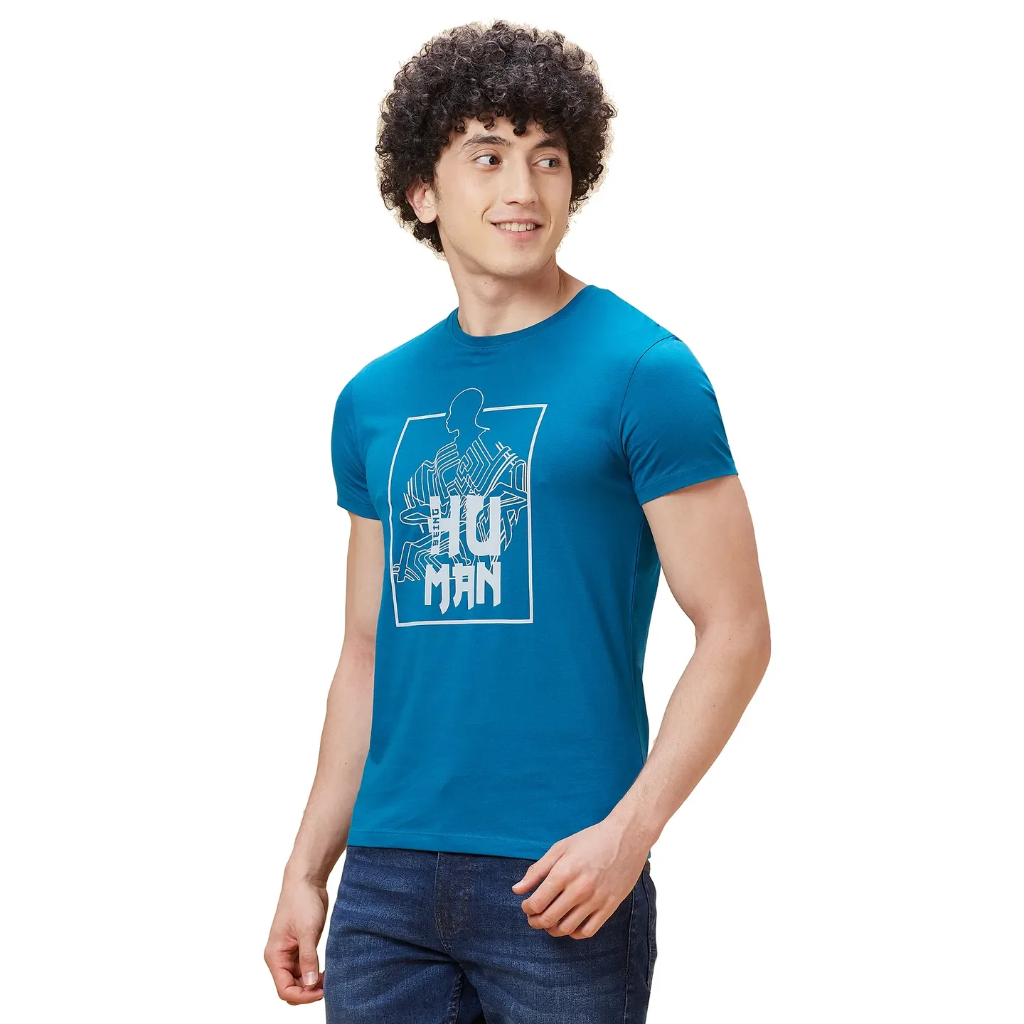 Blue Regular Fit Men's Short Sleeves T-Shirt by Being Human Clothing - Image 4