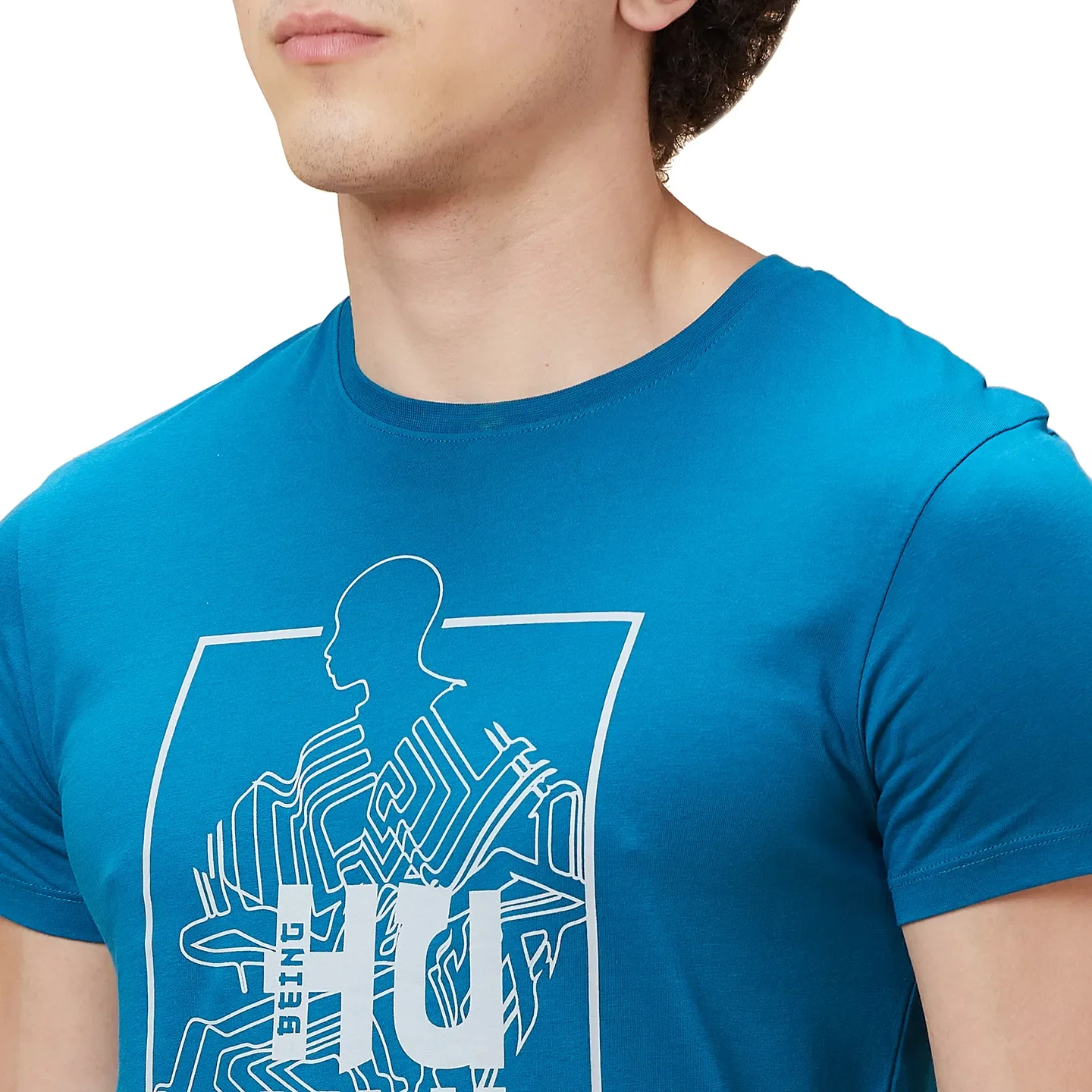 Blue Regular Fit Men's Short Sleeves T-Shirt by Being Human Clothing - Image 5