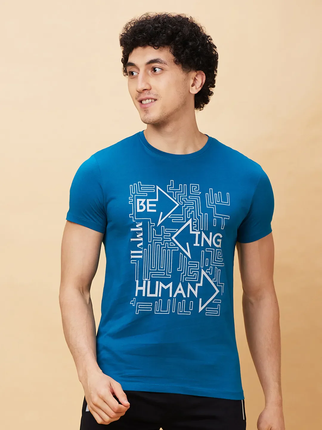 Blue Regular Fit Men's Short Sleeves T-Shirt by Being Human Clothing