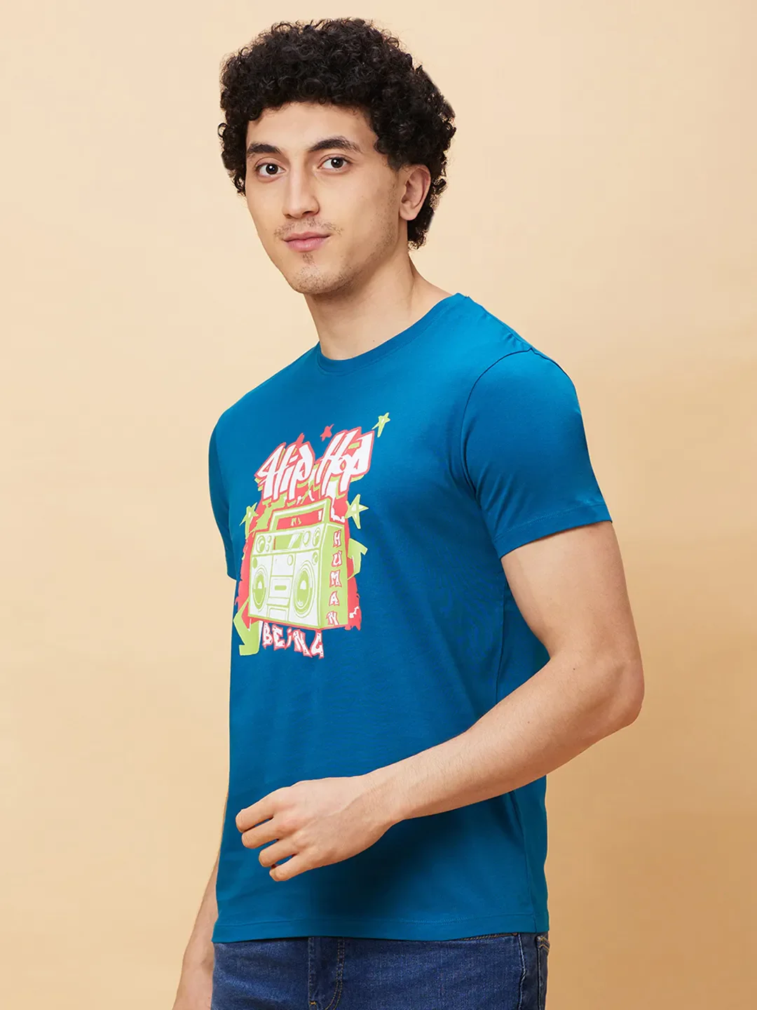 Blue Regular Fit Men's Short Sleeves T-Shirt by Being Human Clothing - Image 4