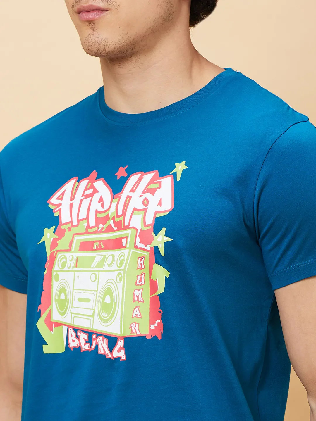 Blue Regular Fit Men's Short Sleeves T-Shirt by Being Human Clothing - Image 5