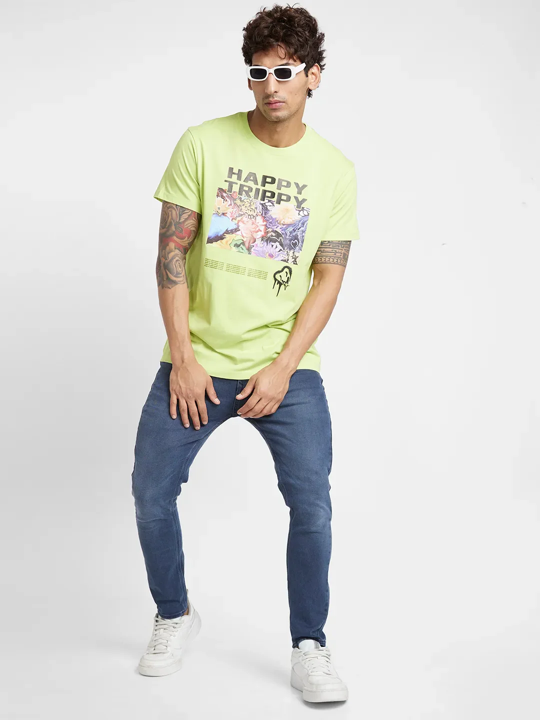 Green Regular Fit Round Neck Men's T-Shirt by Being Human Clothing - Image 5